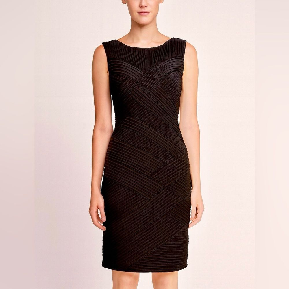 Tadashi Shoji Black Criss Cross Bodycon Crewneck Sleeveless Sheath Dress Sz M